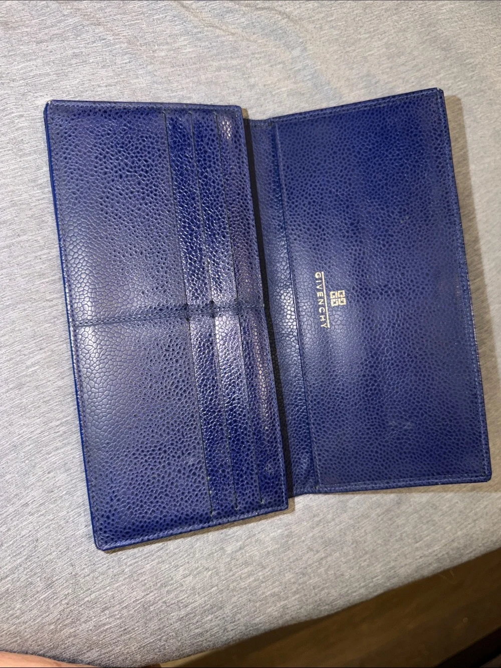Givenchy Navy Blue Pebbled Leather Continental Wallet Clutch